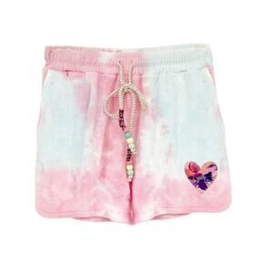 LOVESHACKFANCY Careen Beaded Tie-dyed Cotton Short In Cherry Fizz XS